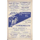 ALBION ROVERS - COWDENBEATH 53-4 Albion Rovers home programme v Cowdenbeath, 16/1/54, signed on team