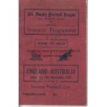 RUGBY LEAGUE 1937 Programme for England v. Australia 2nd Test Match 13/11/1937 played at Swinton FC,