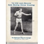 BOXING Large programme for the Ted (Kid) Lewis Memorial Gala Boxing Dinner Evening, guest of