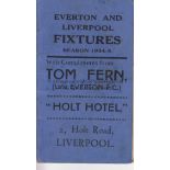 EVERTON / LIVERPOOL 1934-35 Everton / Liverpool fixture card 1934-35 issued by Tom Fern (late