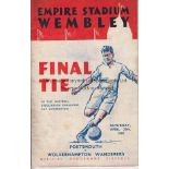 1939 CUP FINAL Official programme, 1939 Cup Final, Portsmouth v Wolves, slight creasing, rusty