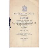 BOLTON WANDERERS / 1953 FA CUP FINAL Menu for the Dinner to celebrate the 1953 FA Cup Final v.