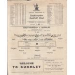 SOUTHAMPTON / BURNLEY Scarce single sheet programme Southampton v Burnley friendly 5th March 1956.