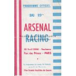 RACING PARIS - ARSENAL 1956 One of the more scarce programmes from the series of games between these