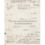 BURY / SWANSEA 1933 Page from a Nottingham hotel visitors book signed on one side by the Bury team ,