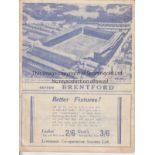 EVERTON - BRENTFORD 1938-9 Everton home programme v Brentford, 3/9/1938, Everton title season.