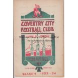 COVENTRY CITY - MANCHESTER UNITED 1923 Coventry City home programme v Manchester United, 17/11/1923,