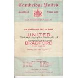 CAMBRIDGE UTD - BRADFORD PA 53 Cambridge United home programme v Bradford Park Avenue, 12/12/53,