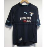 LAZIO Lazio pre-season game shirt, short sleeve, navy blue with light blue trim to collar. Number 20