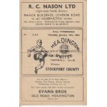 HEADINGTON - STOCKPORT 54 Headington United home programme v Stockport County, 14/1/54, Cup 3rd