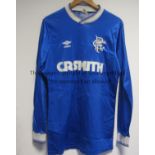 RANGERS - DAVIE COOPER Glasgow Rangers blue shirt, long-sleeved and stated by the vendor to have