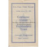 COLCHESTER - HUDDERSFIELD 48 Colchester United home programme v Huddersfield Town, 10/1/48, Cup