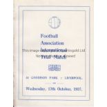 FA TRIAL 1937 Official programme, FA International Trial Match, 13/10/1937 at Goodison Park,