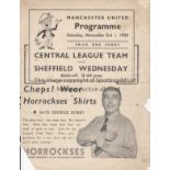 MAN UTD - SHEFFIELD WED RES 1934 Manchester United Reserves home programme v Sheffield Wednesday