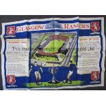 GLASGOW RANGERS A 31" X 21" tea towel from the 1960's showing the Scottish Cup plus the Rangers Song