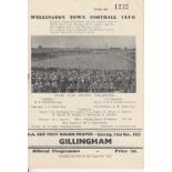 WELLINGTON - GILLINGHAM 52 Wellington Town home programme v Gillingham, 22/11/52, Cup 1st Round.