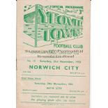 YEOVIL - NORWICH 53 Yeovil Town home programme v Norwich City, 21/11/53, Cup, minor fold.