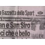 MILAN - ARSENAL 1995 Issue of La Gazetta dello Sport , Italian sports newspaper dated 8/2/95 with