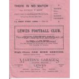 LEWES - HORSHAM 1929 Lewes home programme v Horsham, 30/11/1929, Sussex County League, slight