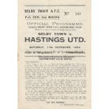 SELBY - HASTINGS 54 Selby Town home programme v Hastings United, 11/12/54, Cup 2nd Round Proper,