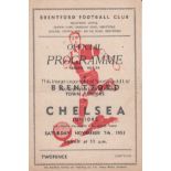 BRENTFORD - CHELSEA 1953 Scarce Brentford Youth home programme v Chelsea Youth, 7/11/53, FA Youth