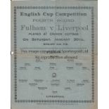 FULHAM - LIVERPOOL 1926 Scarce single sheet pirate programme, Fulham v Liverpool, Cup, 30/1/1926,