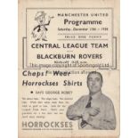 MAN UTD - BLACKBURN RES 1934 Manchester United Reserves home programme v Blackburn Reserves, 15/12/