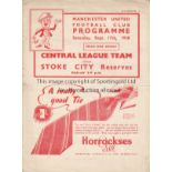 MAN UTD - STOKE CITY RES 1938 Manchester United Reserves home programme v Stoke City Reserves, 17/