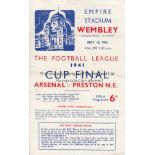 1941 CUP FINAL Official programme, 1941 Cup Final, Arsenal v Preston at Wembley, 10/5/41. minor