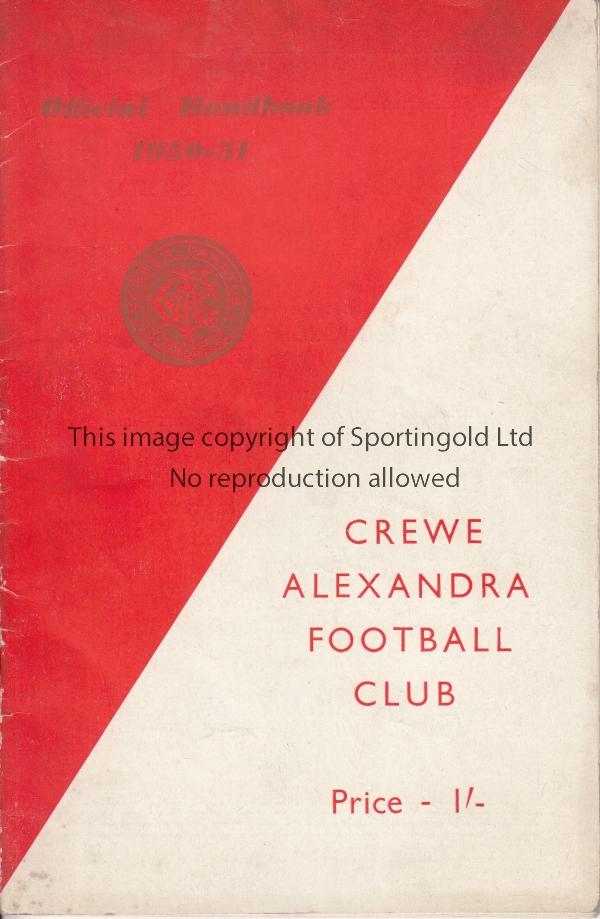 CREWE Handbook Crewe Alexandra 1950/51. Slight abrasion on inside page. Fair to generally good