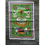 1966 World Cup Linen Tea Towel: Decorative unused tea towel depicting the Jules Rimet Cup, Wembley