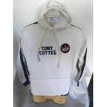 Tony Cottees West Ham Football Tracksuit Top: White hooded top with West Ham badge to breast and