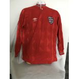 Tony Cottee England Match Issued Red Football Shirt: Long sleeve Umbro with number 16 to rear.