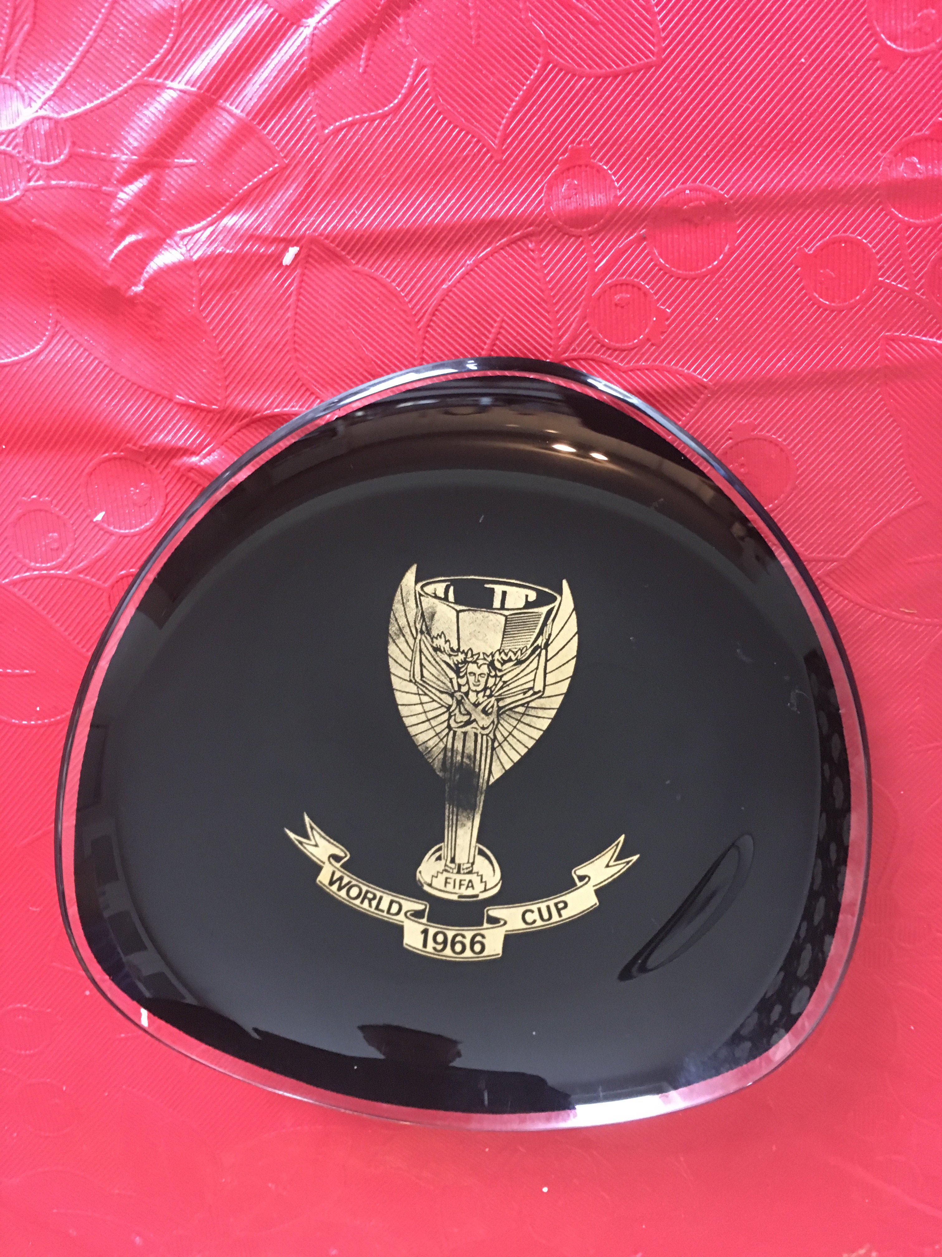 1966 World Cup Football Ashtray: Black Ashtray with gold coloured Jules Rimet pictured above the