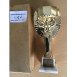 Jules Rimet 1966 England Winners Trophy: Heavy metal measuring 7.5 inches high. Plaque states