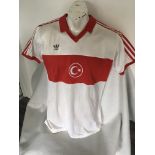 Turkey U21 Match Worn Football Shirt: Swapped with England International player Tony Cottee. Red and