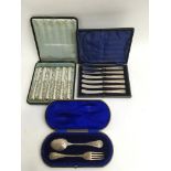 Two cased Silver Knife sets including a cased Silv