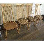 Four Ercol light elm Windsor chairs