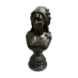 A fine quality bronze bust of a lady by J Salmson, 1873, approx 56cm.