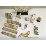 A collection of carved ivory objects, a/f