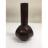 A Peking red glass vase of octagonal shape, character mark to base.Approx 20cm