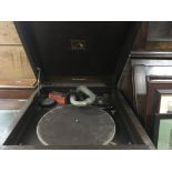 A oak cased H M V gramophone