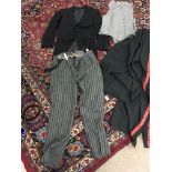 A vintage gentleman's Moss Bros. Mourning jacket, Italian waistcoat, pair of pinstripe trousers