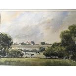 A Framed watercolour local view of a farm house wi