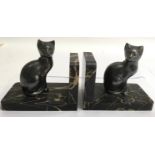 A pair of Art Deco, M. Font, cat bookends of silve