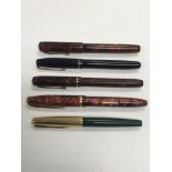 Five fountain pens including Conway Stewart, Water