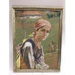 An original pastel of a continental girl, signed Gorski?.Approx 39x53cm