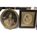 Two framed watercolour pictures of maidens, one indistinctly signed
