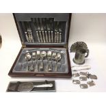 A boxed silver plated cutlery set and various othe