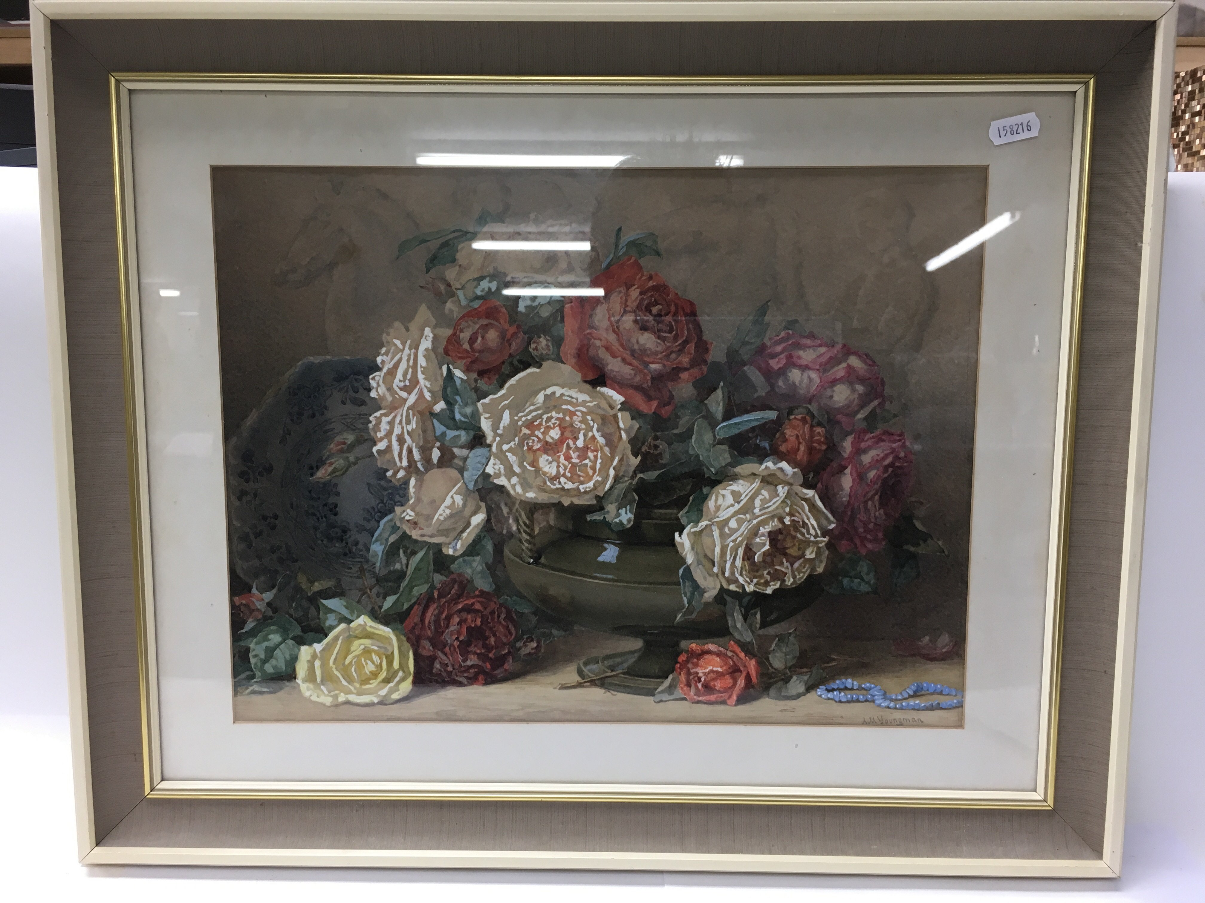 A watercolour painting of flowers signed A. M. Youngman. Size approx 57x46cm - Image 2 of 3